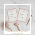 The Glow Edit printable skincare routine cards flat lay